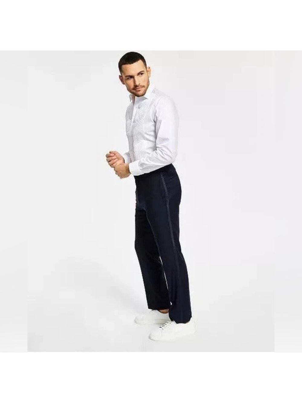 Alfani Men's Slim Fit Stretch Tuxedo Striped Navy Blue Dress Pants - NWT